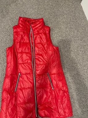 Anorak Women's Red Quilted Puffer Vest with Stand Collar